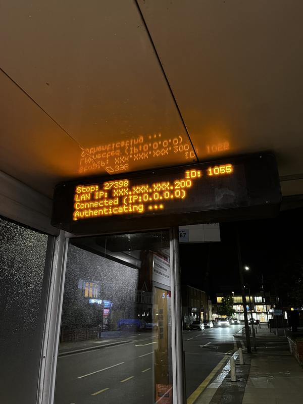 A picture of a bus station indicator in debug mode